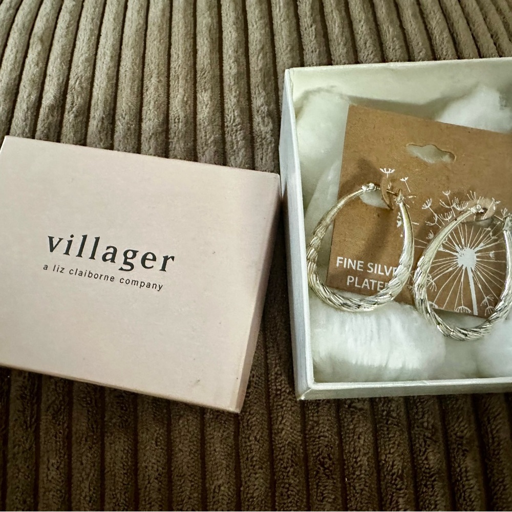 Villager Fine Silver Plated Textured Hoops